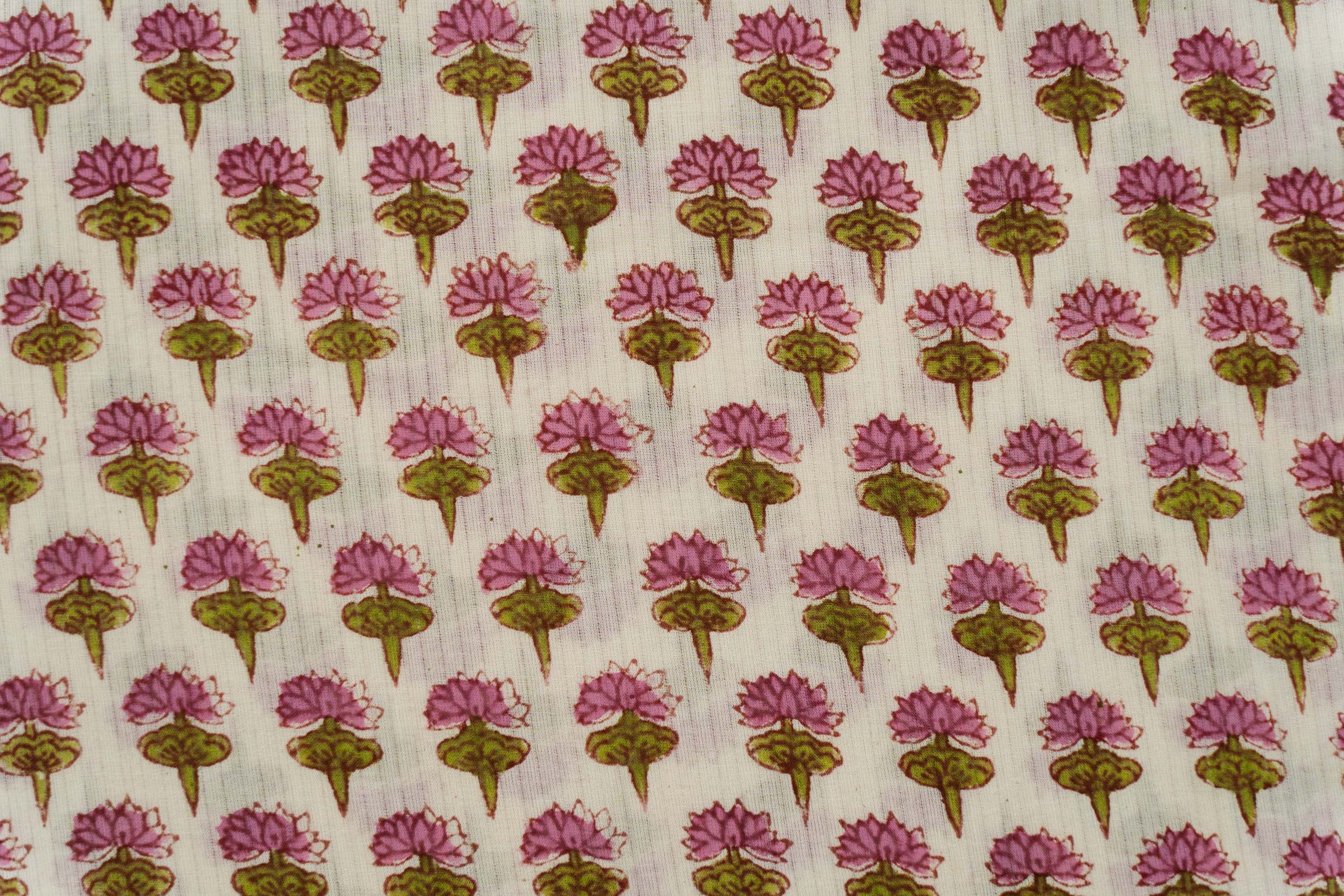 Lotus Block Printed Cotton Fabric