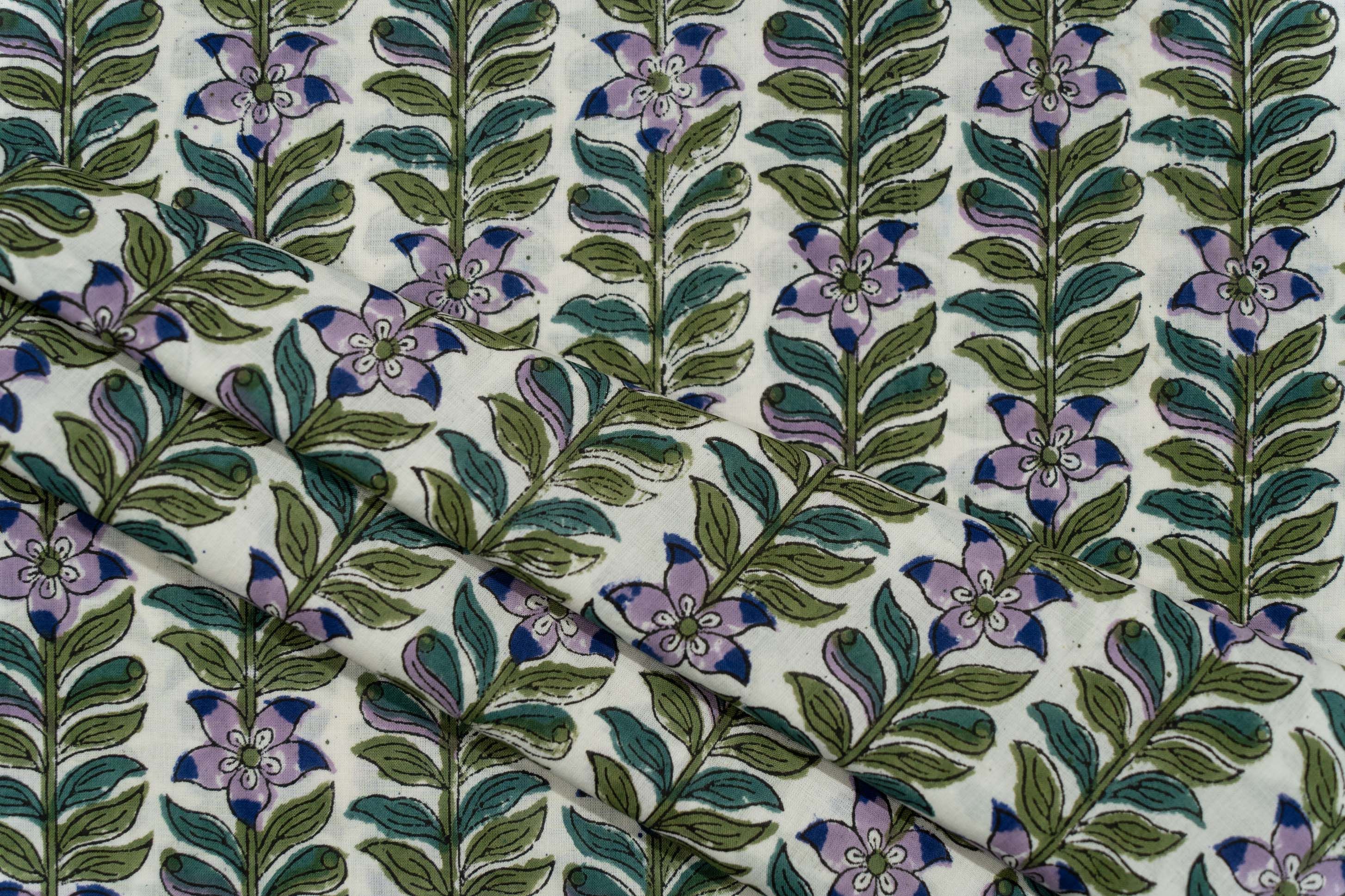 Lavender Block Printed Cotton Fabric