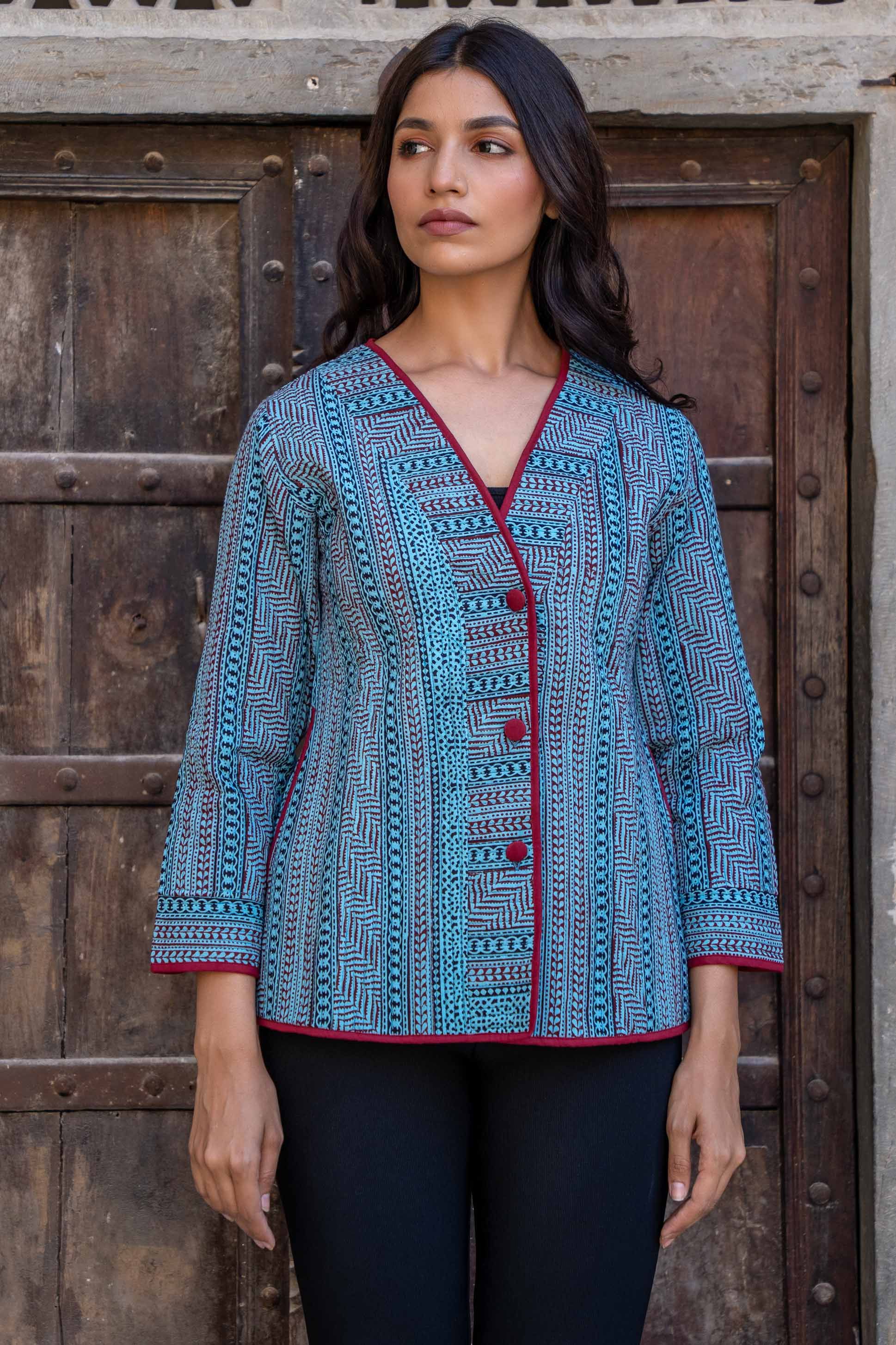 Blue Bagh Block Printed Cotton Quilted Jacket