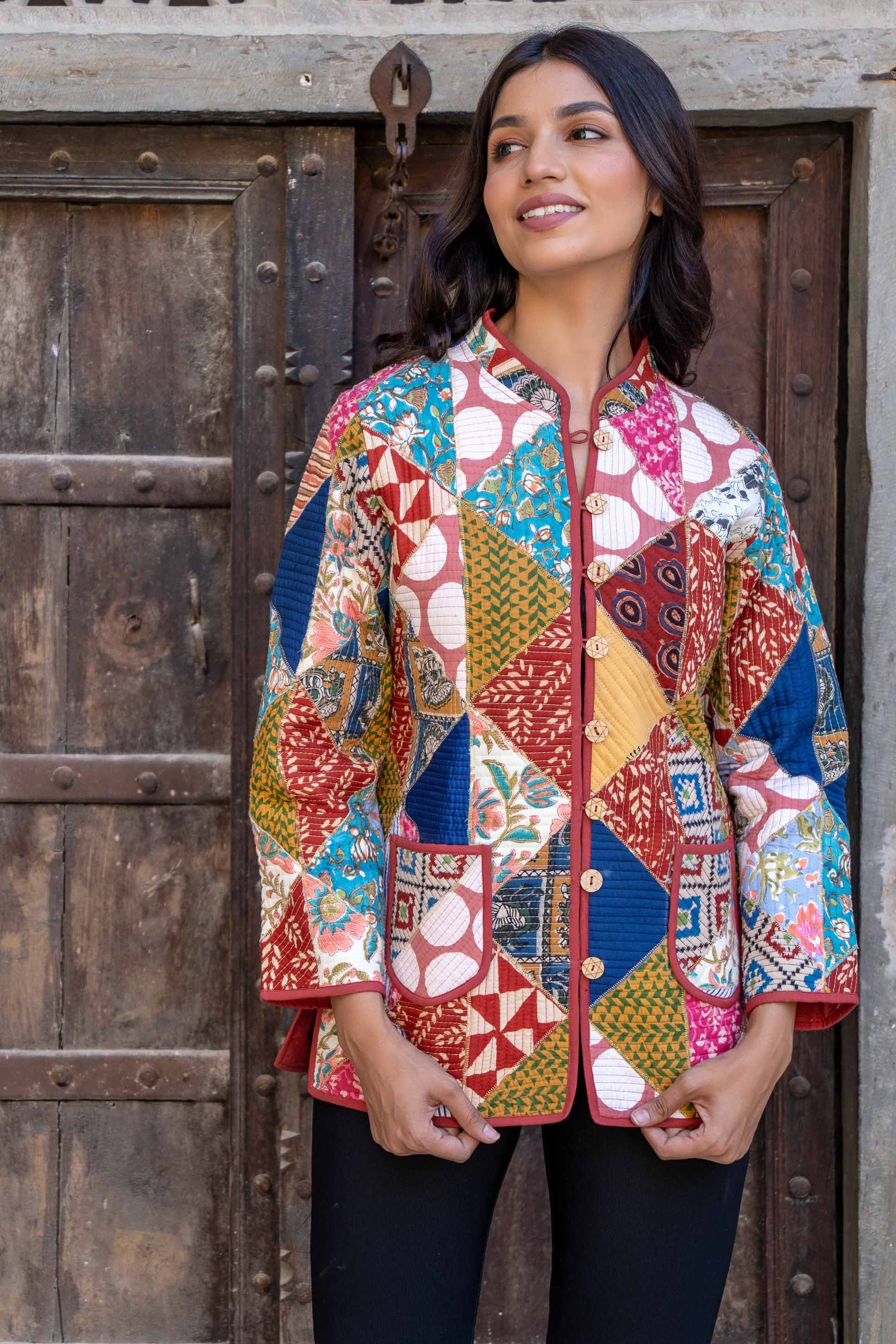 Multicolor Patchwork Block Printed Quilted Jacket
