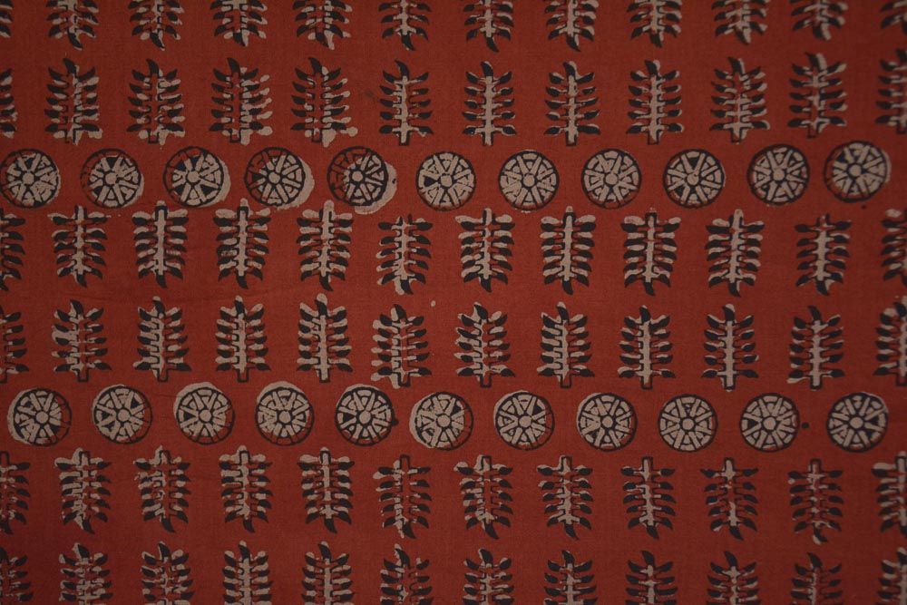 Natural Red Ajrakh Hand Block Print Cotton Fabric