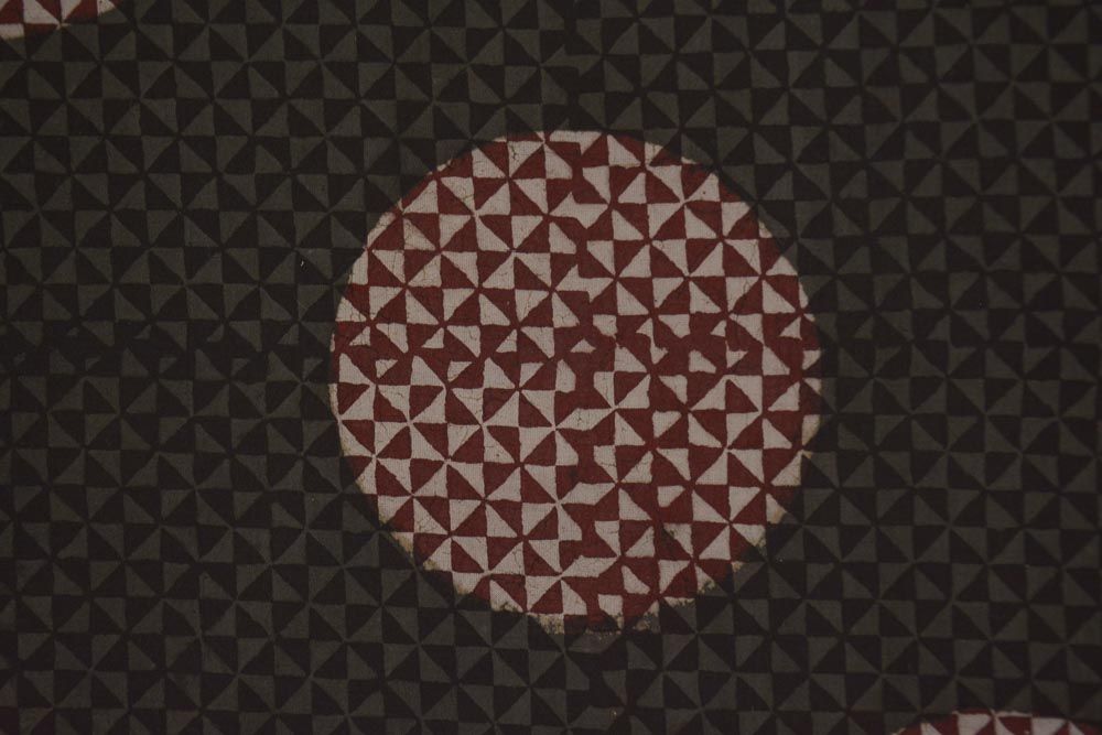 Brown And Maroon Ajrakh Circle Hand Block Print Cotton Fabric
