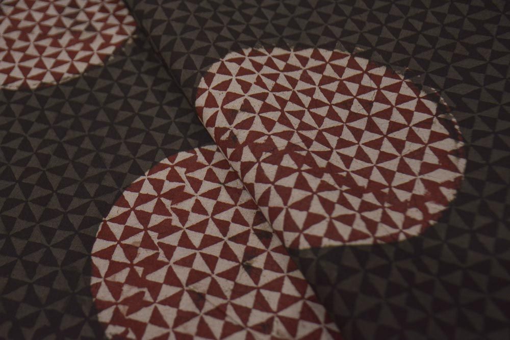 Brown And Maroon Ajrakh Circle Hand Block Print Cotton Fabric