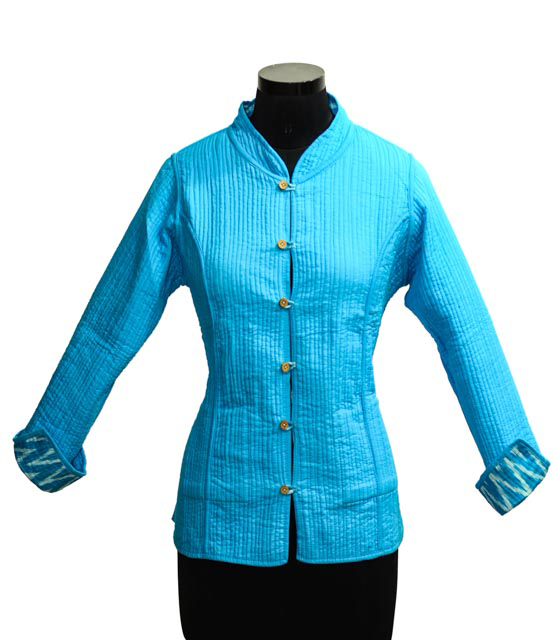 Sky Blue Reversible Ikat Cotton Quilted Jacket