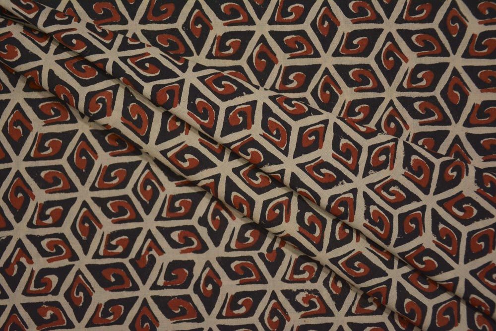 Bagru Red And Black Diamond Hand Block Print Cotton Fabric 