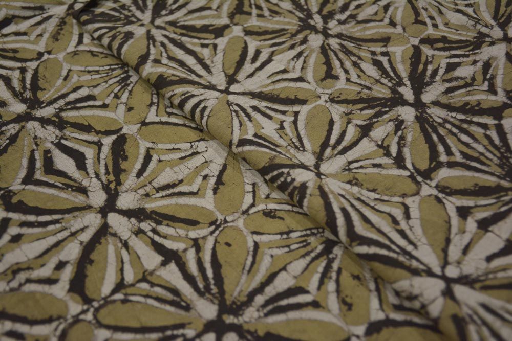 Herbal Green Ajrakh Floral Hand Block Print Cotton Fabric