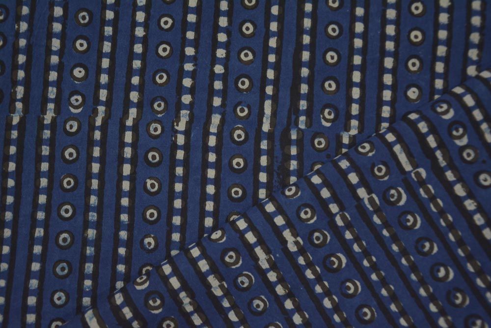 Geometrical Indigo Block Print Cotton Fabric