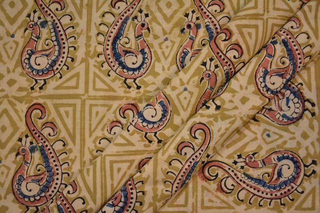 Peacock Block Printed Kalamkari Fabric