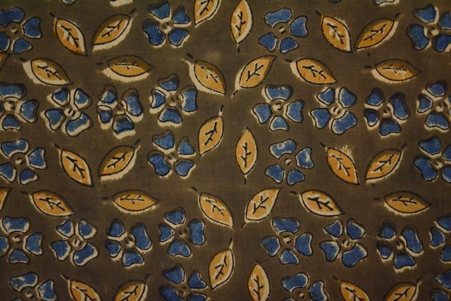 Blue Floral Block Printed Kalamkari Fabric
