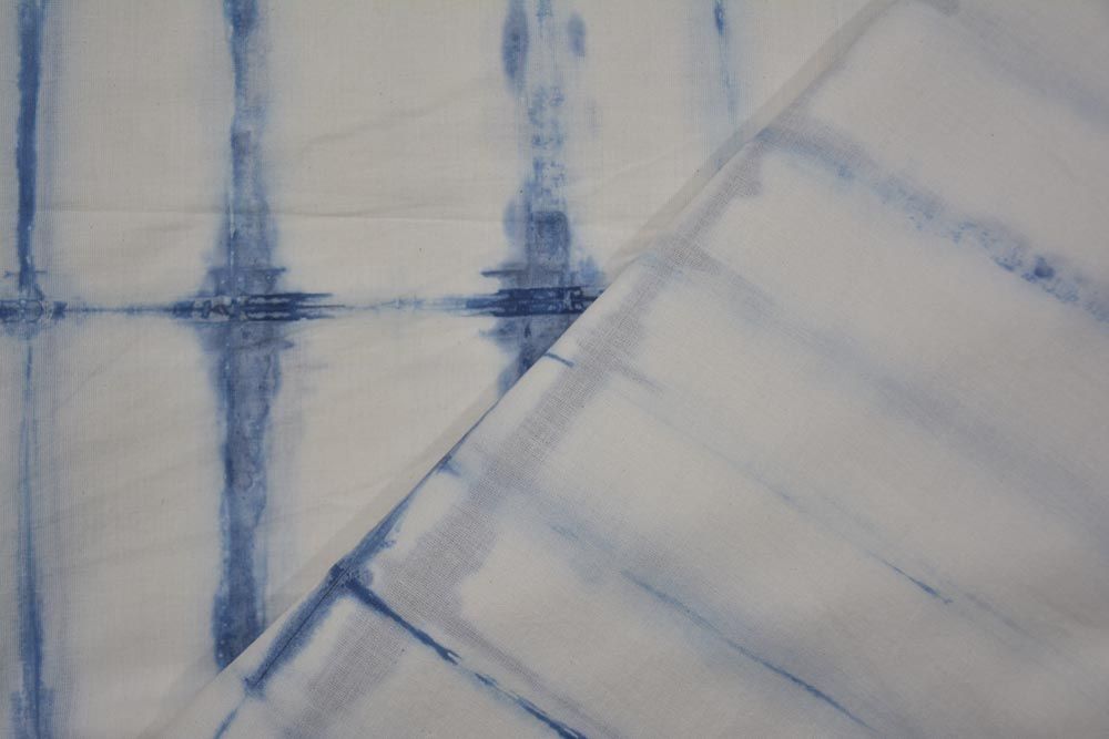 White And Blue Shibori Cotton Fabric 