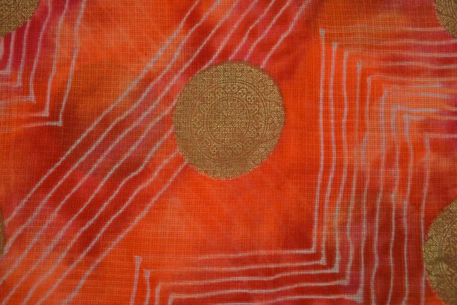 Foil Print Striped Orange Red Kota Doria Fabric