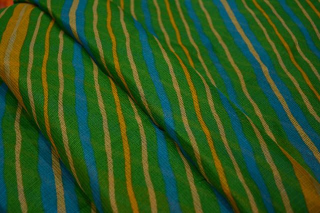 Green Striped Kota Doria Fabric