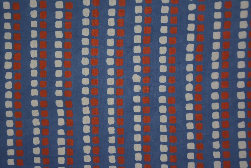 Blue And Red Square Cotton Printed Fabric 