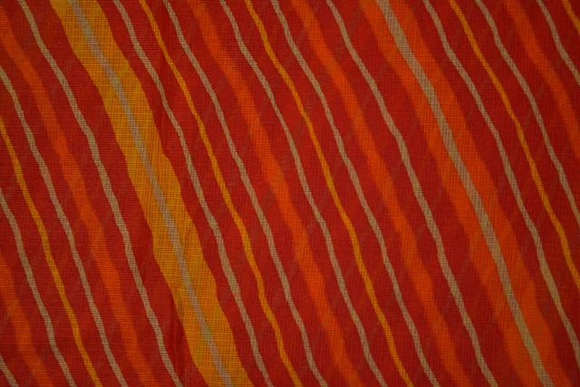 Orange Striped Kota Doria Fabric