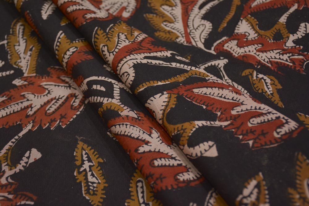 Black Bagru Leaf Hand Block Print Fabric
