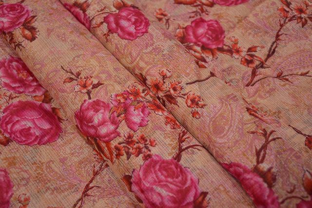 Soft Pink Floral Kota Doria Fabric