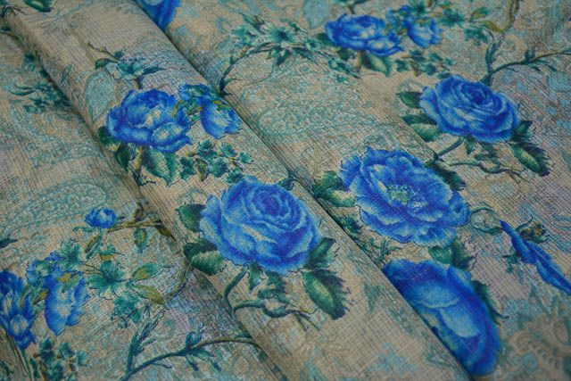 Blue Floral Kota Doria Fabric