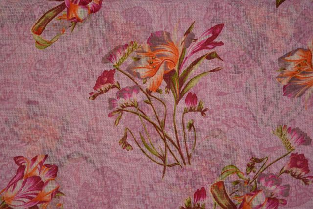 Baby Pink Floral Kota Doria Fabric