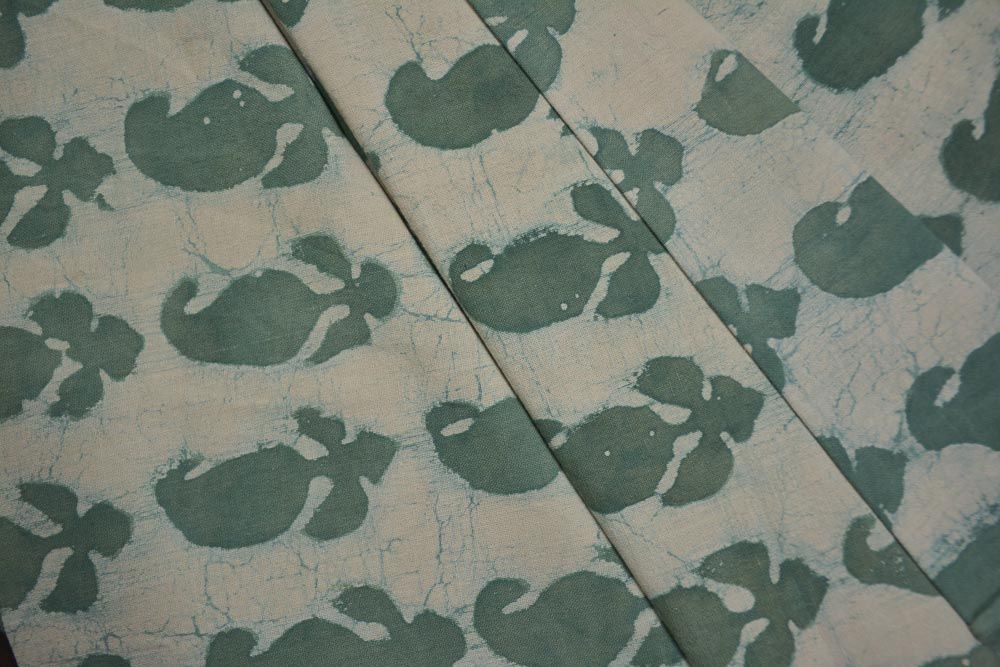 Green Paisley Khari Cotton Block Printed Fabric