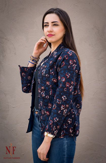 Floral Block Print Cotton Quilted Jackets