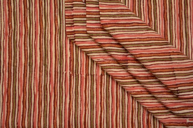 Multicolor Striped Block Print Cotton Fabric