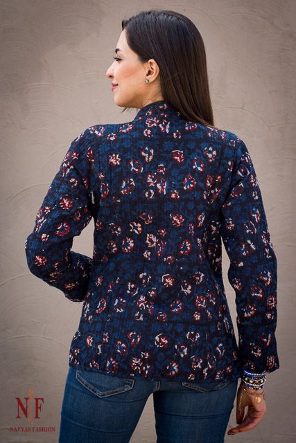 Floral Block Print Cotton Quilted Jackets