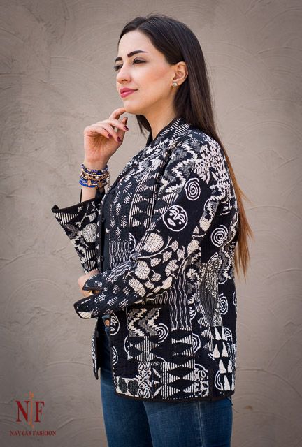 Black And White Reversible Block Print Quilted Jackets