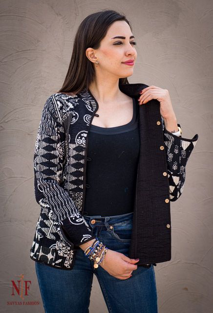 Black And White Reversible Block Print Quilted Jackets