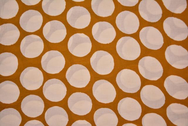 Mustard And White Circle Block Print Cotton Fabric