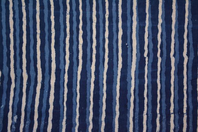 Indigo Striped Block Print Cotton Fabric