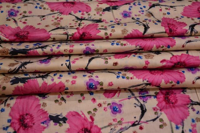 Pink Floral Glace Cotton Fabric