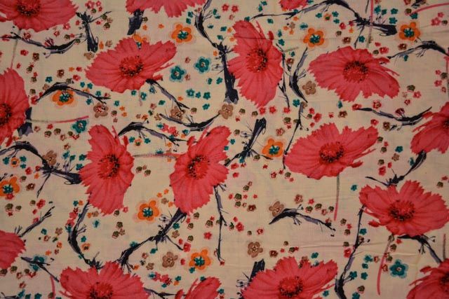 Carrot Red Floral Glace Cotton Fabric