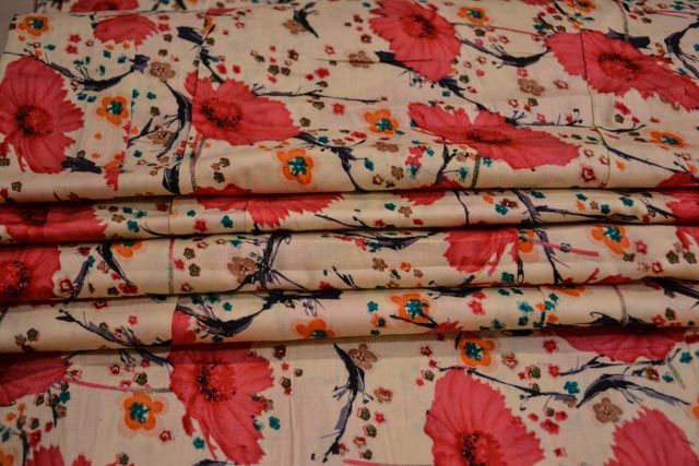 Carrot Red Floral Glace Cotton Fabric