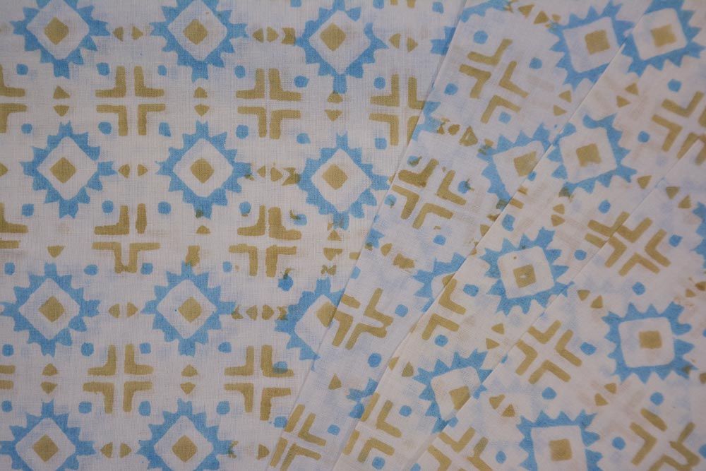 White Floral Hand Block Printed Cotton Fabric 