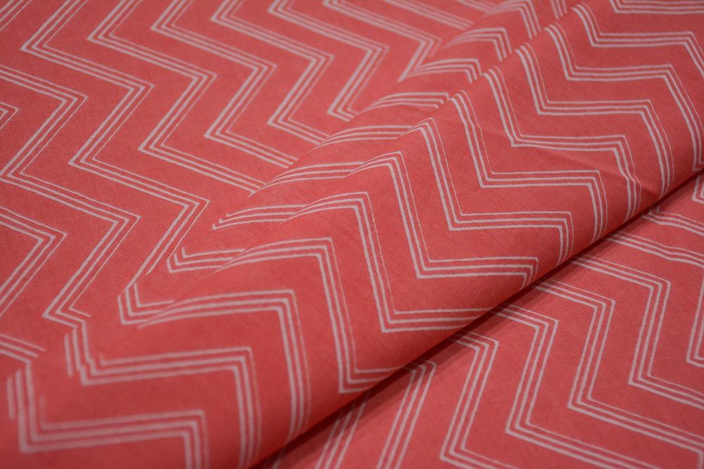 Pink Chevron Print  Cotton Fabric 