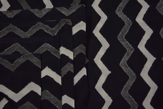Black And White Chevron Block Printed Cotton Fabric