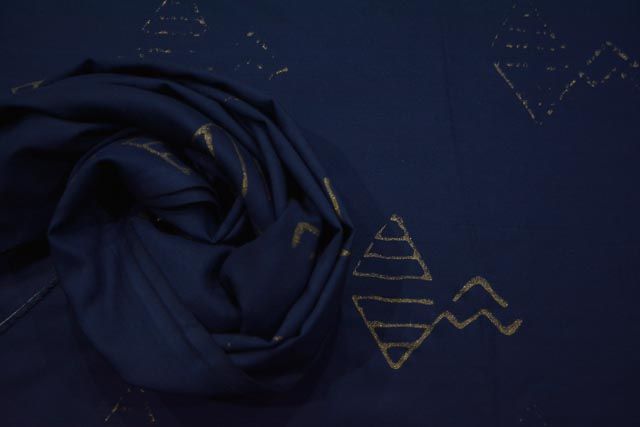 Navy Blue And Golden Print Rayon Fabric