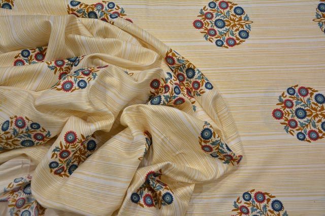 Striped Floral Rayon Fabric