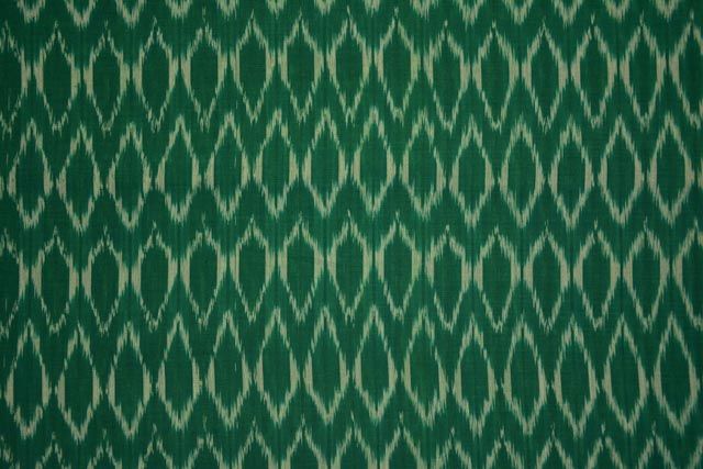 Green And White Handloom Fine Ikat Fabric
