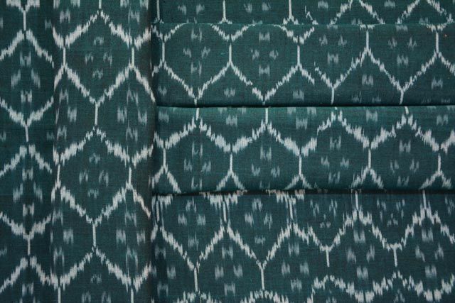 Green And White Ikat Fabric