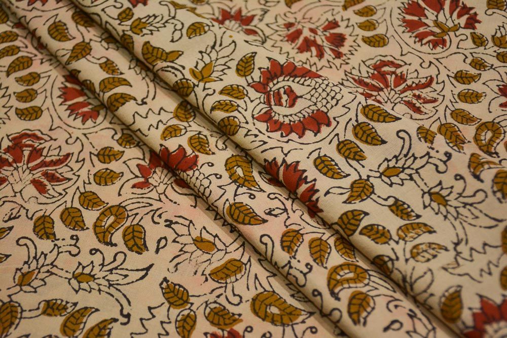 Bagru Peach Block Printed Cotton Fabric