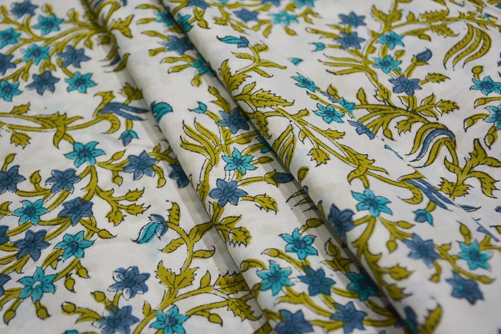 White Base Floral Cotton Fabric