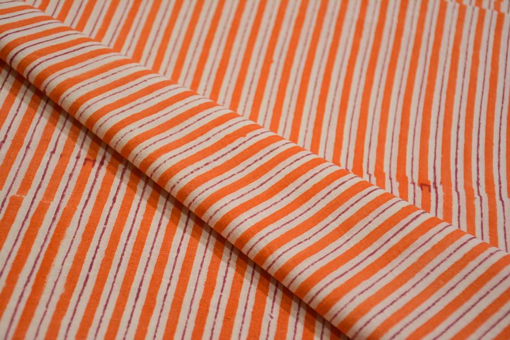 Striped Cotton Hand Block Printed Fabric