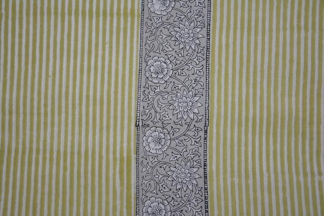 Striped Floral Block Print Cotton Fabric