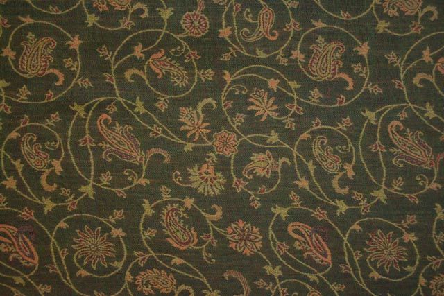 Green Paisley Woven Wool Fabric By The Yard