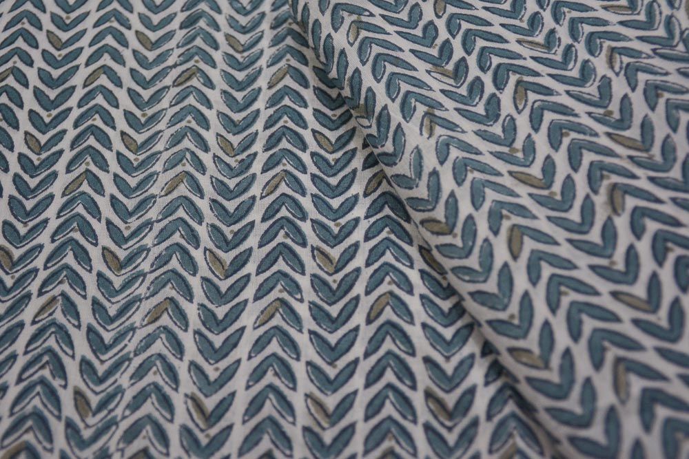 Grey Hand Block Printed Mulmul Cotton Fabric