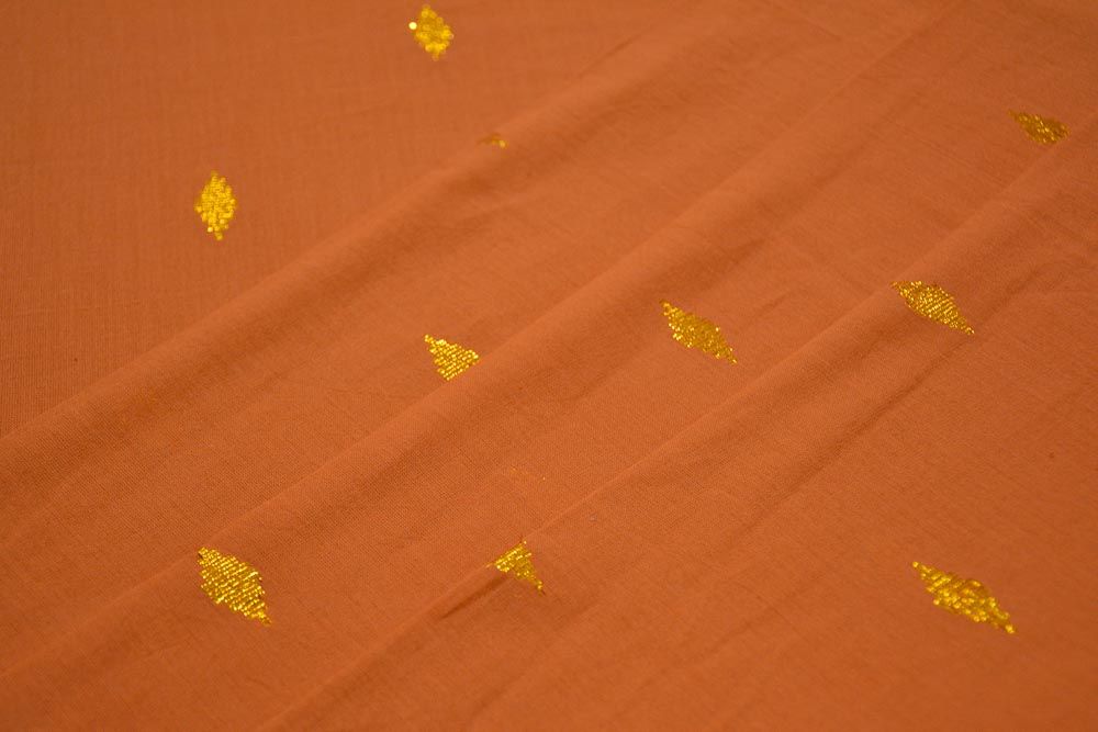 Dusty Orange Golden Zari Buti Cotton Fabric