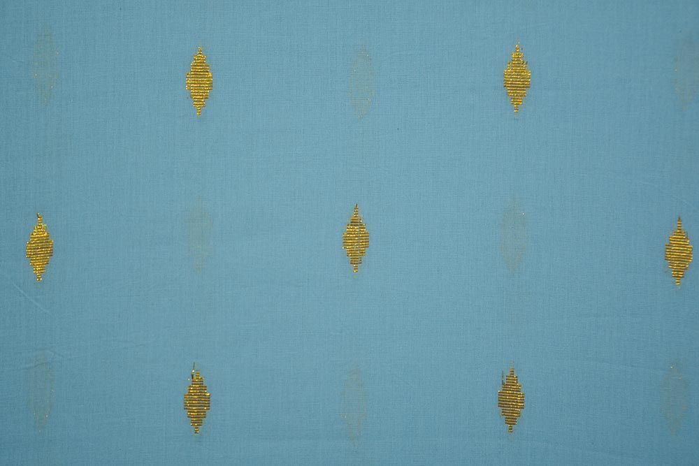 Blue Golden Zari Buti Cotton Fabric