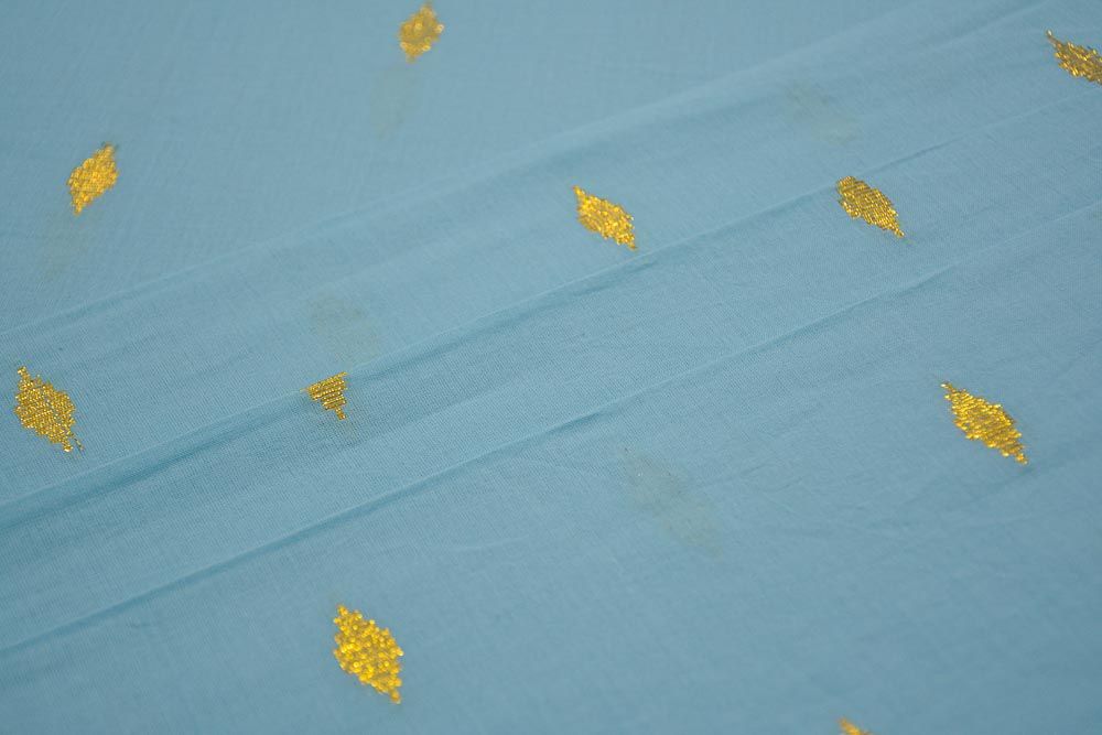 Blue Golden Zari Buti Cotton Fabric