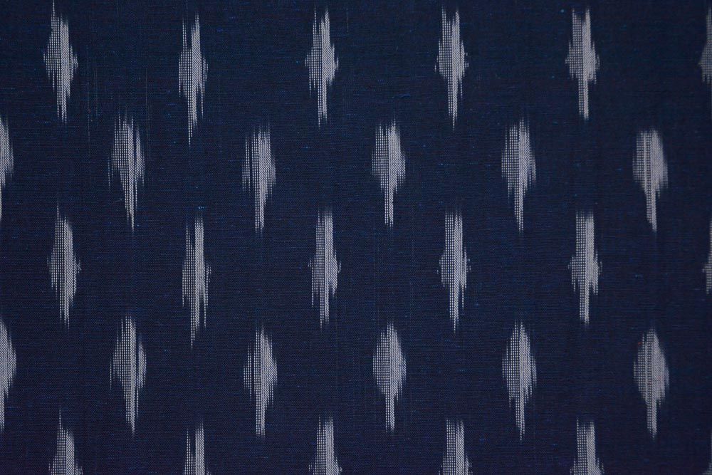 Navy Blue And White Ikat Cotton Fabric